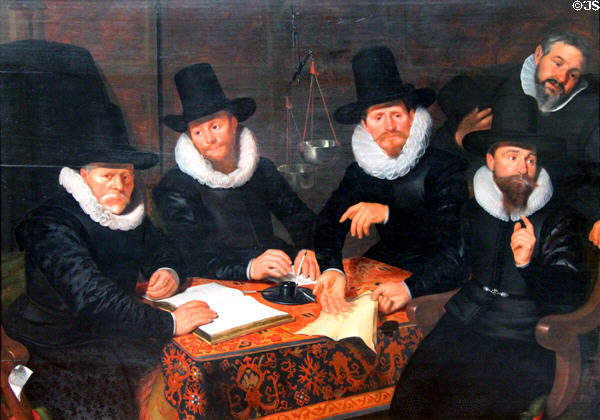 Four Regents of the Great Kramergild painting (1622) by Werner J. van den Valckert at Berlin Gemaldegalerie. Berlin, Germany.