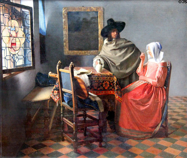 The glass of wine painting (1661-2) by Jan Vermeer van Delft at Berlin Gemaldegalerie. Berlin, Germany.