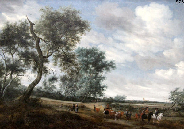 Dutch landscape with theft painting (1656) by Salomon van Ruysdael at Berlin Gemaldegalerie. Berlin, Germany.