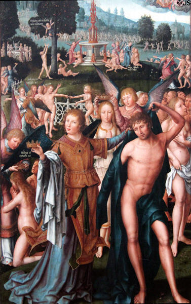 Detail of Last Judgment triptych painting (c1520-25) by Jean Bellegambe from Douai at Berlin Gemaldegalerie. Berlin, Germany.