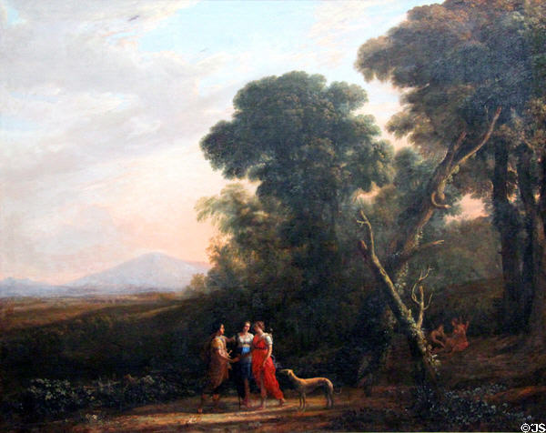Cephalus, Procris & Diana in Romantic landscape painting (c1635-6) by Claude Lorrain at Berlin Gemaldegalerie. Berlin, Germany.
