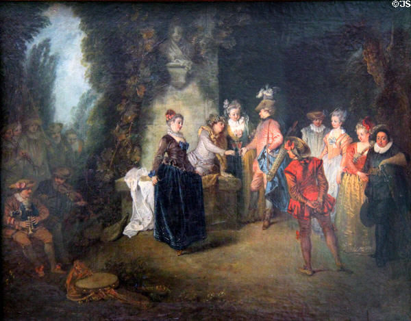 French Comedy painting (after 1716) by Jean Antoine Watteau at Berlin Gemaldegalerie. Berlin, Germany.
