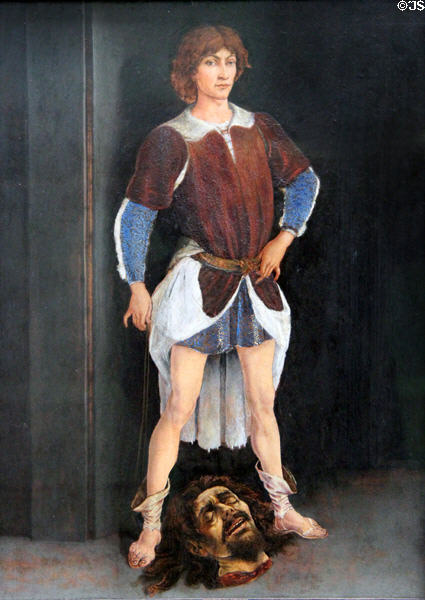 David with head of Goliath painting (c1472) by Antonio del Pollaiuolo at Berlin Gemaldegalerie. Berlin, Germany.