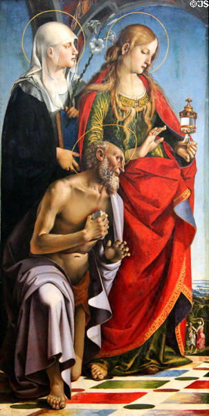 Side panel of altarpiece of Bichi Chapel in S. Agostino in Siena painting (c1491) by Luca Signorelli at Berlin Gemaldegalerie. Berlin, Germany.