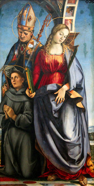 Side panel of altarpiece of Bichi Chapel in S. Agostino in Siena painting (c1491) by Luca Signorelli at Berlin Gemaldegalerie. Berlin, Germany.