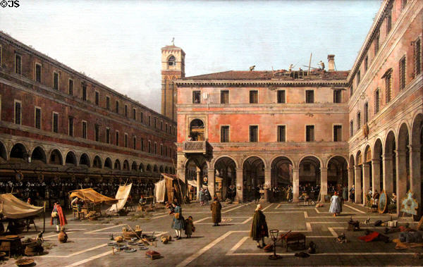 Campo di Rialto painting (c1758-63) by Canaletto at Berlin Gemaldegalerie. Berlin, Germany.