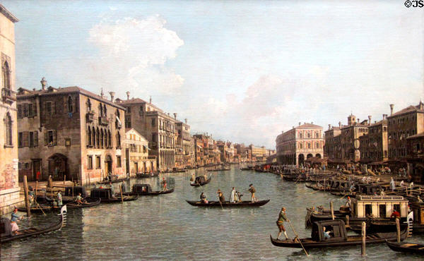 Grand Canal with Rialto Bridge painting (c1758-63) by Canaletto at Berlin Gemaldegalerie. Berlin, Germany.