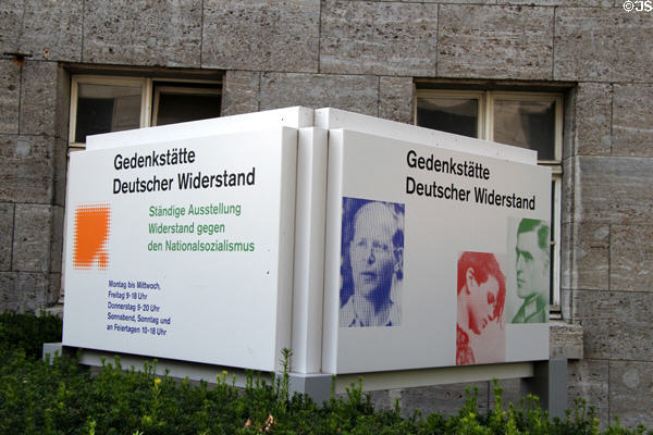 Sign on German Resistance Memorial Center dedicated to Germans who Resisted Nazi Regime. Berlin, Germany.