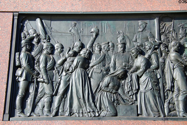 Franco-Prussian War at Sedan & Paris (1870-1) by Karl Keil left half of east bronze panel departure for France on Victory Column. Berlin, Germany.