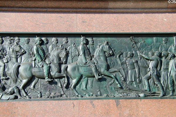 Franco-Prussian War at Sedan & Paris (1870-1) by Karl Keil mid section of east bronze panel surrender of Paris on Victory Column. Berlin, Germany.