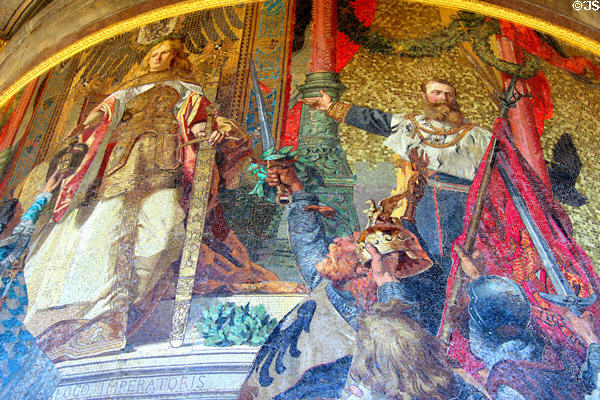 Germania accepts to become an imperial nation detail of Unification of Prussian Reich mosaic by Anton von Werner at Victory Column. Berlin, Germany.