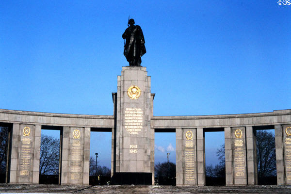 Soviet War Memorial (1945) to Russian Soldiers who died in Battle of Berlin in Greater Tiergarten Park. Berlin, Germany.
