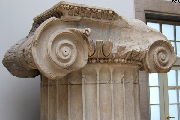 Fragment of ancient Greek capital at Pergamon Museum. Berlin, Germany.