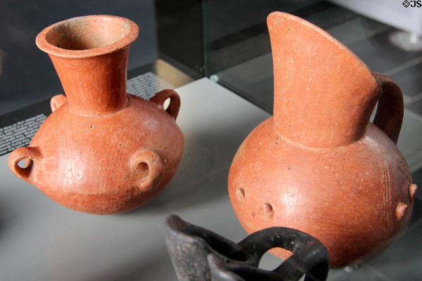 Clay spouted jugs (3000-2500 BCE) from Yortan Kelembo in Turkey at Pergamon Museum. Berlin, Germany.