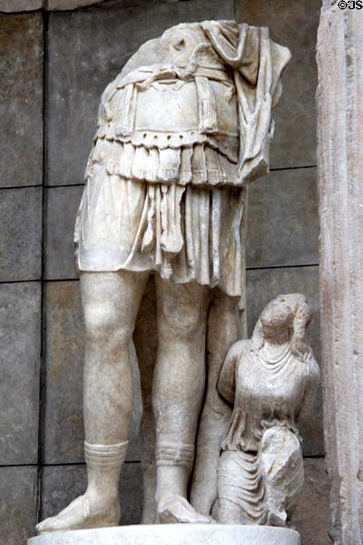Statue of Roman general with vanquished barbarian at his feet from Miletus market gate (2ndC CE) at Pergamon Museum. Berlin, Germany.