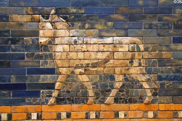 Auroch bull detail of Ishtar Gate at Pergamon Museum. Berlin, Germany.