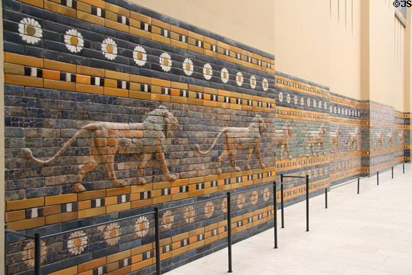 Reconstructed Processional Way of Babylon (6thC BCE) with each lion unique at Pergamon Museum. Berlin, Germany.