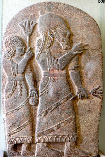 Basalt stele of King Kilamuwa attended by servant (c830 BCE) from Sam'al (Zincirli) in Turkey at Pergamon Museum. Berlin, Germany.