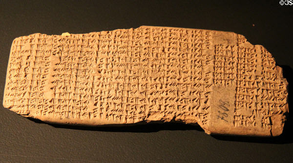 Cuneiform clay tablet calculating new moon for years 118-119 (written on Jan. 7, 194 BCE) from Uruk (Iraq) at Pergamon Museum. Berlin, Germany.