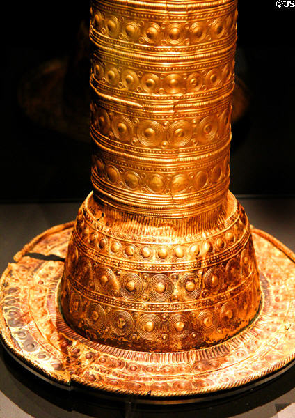 Detail of golden ceremonial hat to identify the elite who could calculate eclipses & other celestial events (1000-800 BCE) from Southern Germany at Pergamon Museum. Berlin, Germany.