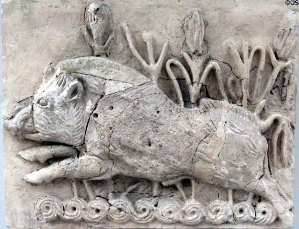 Carved quartz wild boar relief (5th-6thC) from Iran at Pergamon Museum. Berlin, Germany.
