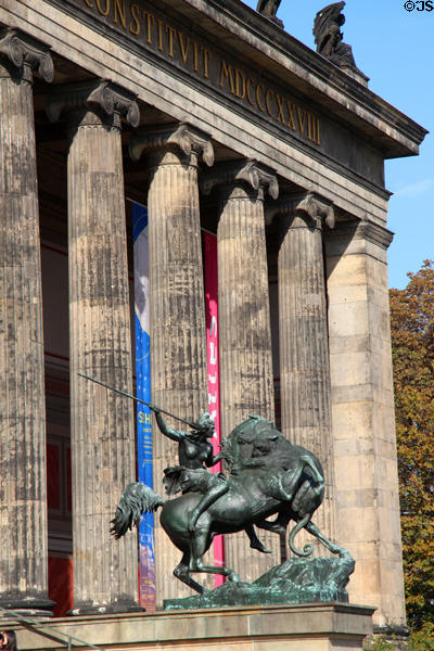 Amazon on Horseback bronze statue (1841) by August Kiss in front of Altes Museum. Berlin, Germany.