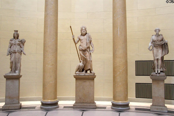 Sculptures of Greek gods & goddesses in domed hall at Altes Museum. Berlin, Germany.