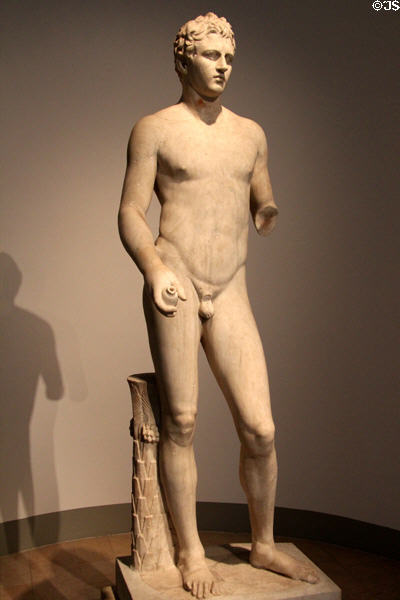 Roman marble copy of bronze Greek athlete sculpture (original c320 BCE) at Altes Museum. Berlin, Germany.