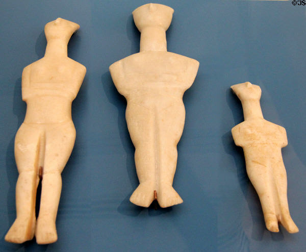 Cycladic marble figures (2400-2300 BCE) from Greek island of Syros at Altes Museum. Berlin, Germany.