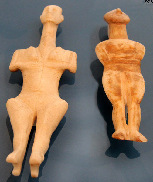 Cycladic marble figures (2900-2700 BCE) from Greek island of D at Altes Museum. Berlin, Germany.