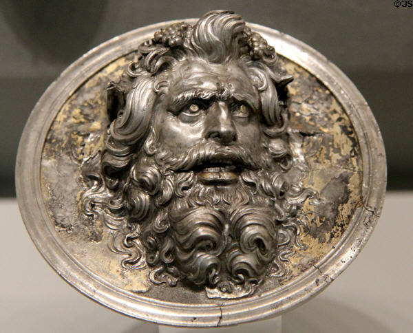 Hellenistic silver medallion of silenus (2nd-1stC BCE) from Turkey at Altes Museum. Berlin, Germany.