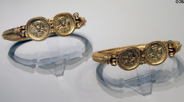 Gold bracelets with medallions (400-600 CE) from Asyut, Egypt at Altes Museum. Berlin, Germany.