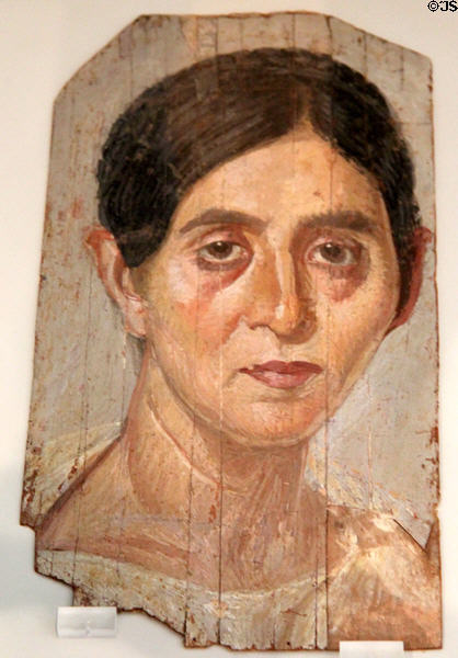 Mummy portrait of older woman from Fayum, Egypt (c150 CE) at Altes Museum. Berlin, Germany.