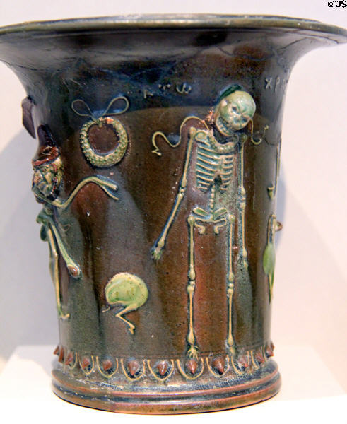 Lead glazed ceramic vase with skeleton design (1stC BCE- 1stC CE) at Altes Museum. Berlin, Germany.