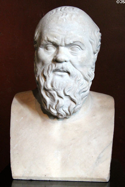 Marble portrait head of Athenian philosopher Socrates (Roman copy 2ndC CE after Greek original 4thC BCE) at Neues Museum. Berlin, Germany.