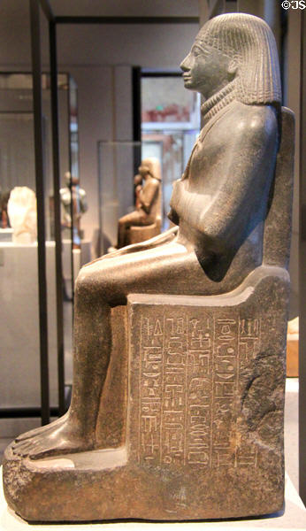 Egyptian stone statue of Mentechenu, chief of royal guard (c1450-1425 BCE) (New Kingdom, 18th Dynasty) from Thebes Karnak at Neues Museum. Berlin, Germany.