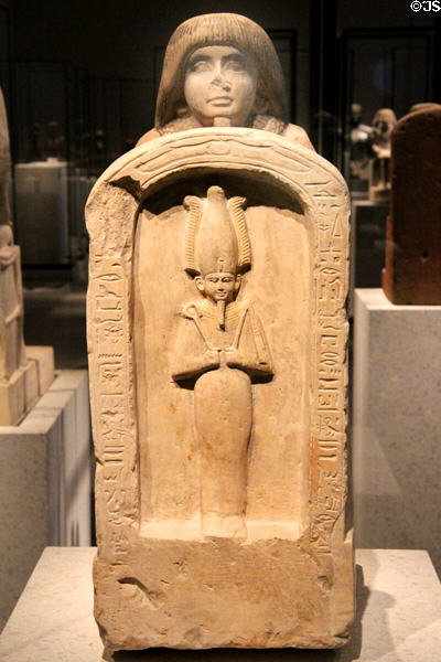 Egyptian stone statue of Setau holding stela (c1260 BCE) (New Kingdom, 19th Dynasty) at Neues Museum. Berlin, Germany.