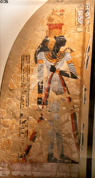 Egyptian stucco painting of deified queen Ahmoe-Nofretari (1152-1145 BCE) (New Kingdom, 20th Dynasty) from Thebes at Neues Museum. Berlin, Germany.