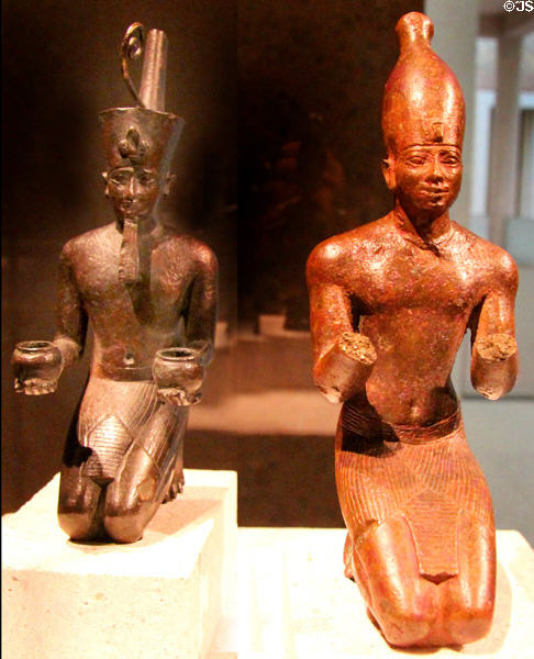 Egyptian bronze statues of two Kushite kings (c670 BCE) (Late Period, 25th Dynasty) at Neues Museum. Berlin, Germany.