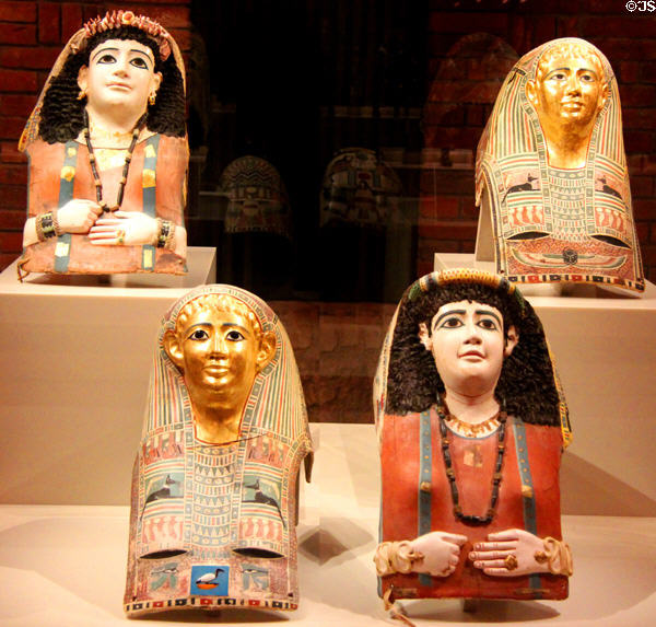 Egyptian mummy masks (1stC CE ) at Neues Museum. Berlin, Germany.