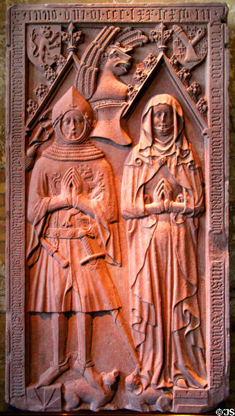 Tombstone (end 14thC) of Heinrich Beyer von Boppard 1376 & his wife Lisa von Pyrmont 1399 from Benedictine Monastery of Marienberg at Neues Museum. Berlin, Germany.
