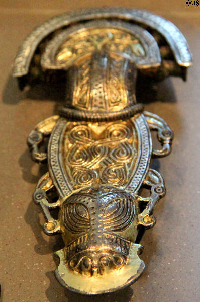 Gilded silver bow-brooch (c600) from Longobard, Italy at Neues Museum. Berlin, Germany.