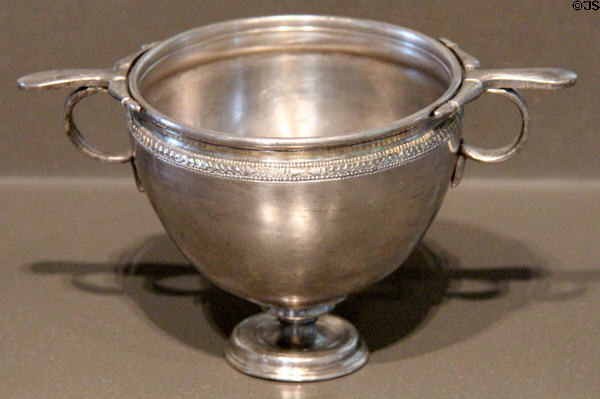 Silver cup found in Roman-era grave near Lübsow, Poland at Neues Museum. Berlin, Germany.