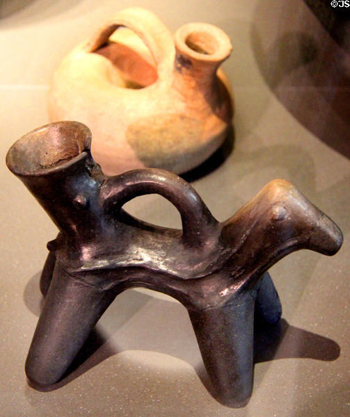 Zoomorphic ceramic jugs (1st half of 2nd millennium BCE) at Neues Museum. Berlin, Germany.