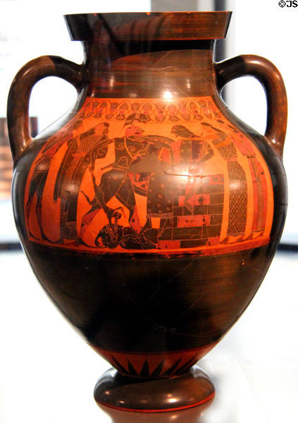 Attic black-figure amphora with scenes of Trojan War (550-540 BCE) at Neues Museum. Berlin, Germany.