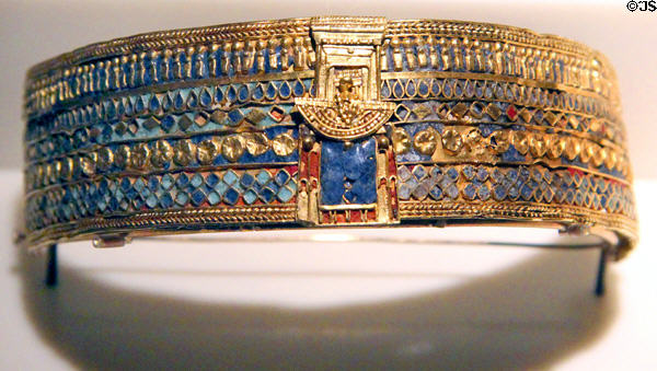 Gold bracelet with Cloisonné (1stC CE) found in Pyramid of Amanishakheto of Nubian Kingdom of Kush from Meroë, Sudan at Neues Museum. Berlin, Germany.