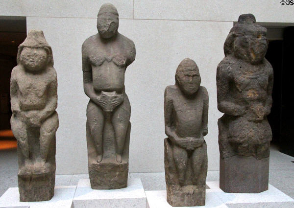 Cuman sandstone figures of men & women (12thC) from Kharkiv Oblast (Ukraine) at Neues Museum. Berlin, Germany.