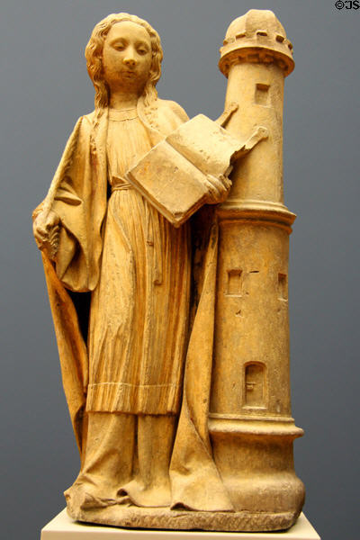 St Barbara stone carving (c1430) by Claus de Werve of Dijon at Bode Museum. Berlin, Germany.