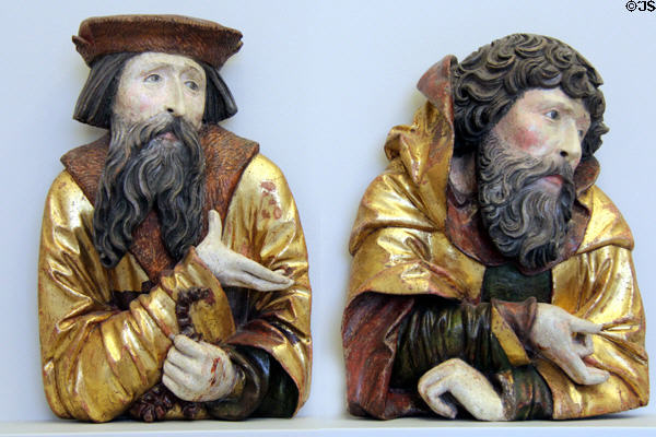 Figures from a Holy Family wood carving group (c1500-10) from Schwaben at Bode Museum. Berlin, Germany.