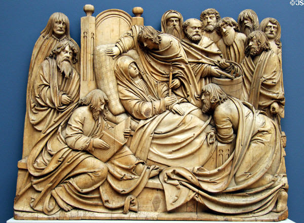 Death of the Virgin wood carving (c1514-25) by Hans Thoman from Werkstatt at Bode Museum. Berlin, Germany.